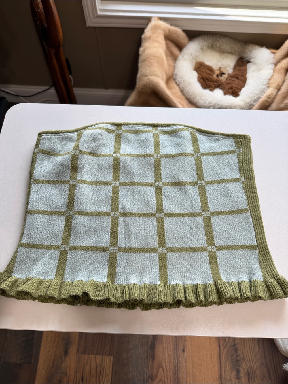 Daily Practice Sage Green Checked Knit Tank Top M C 15 L 10”